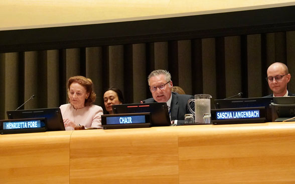 Thomas Gürber, secrétaire d'État suppléant du DFAE, lors de son discours à la réunion en format Arria au Conseil de sécurité de l'ONU.